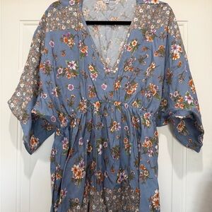 White Birch Floral Blue and Orange Blouse